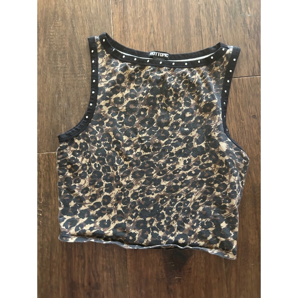 Hot Topic Leopard Print Studded Crop Tank Top Brown Black Large MN8450